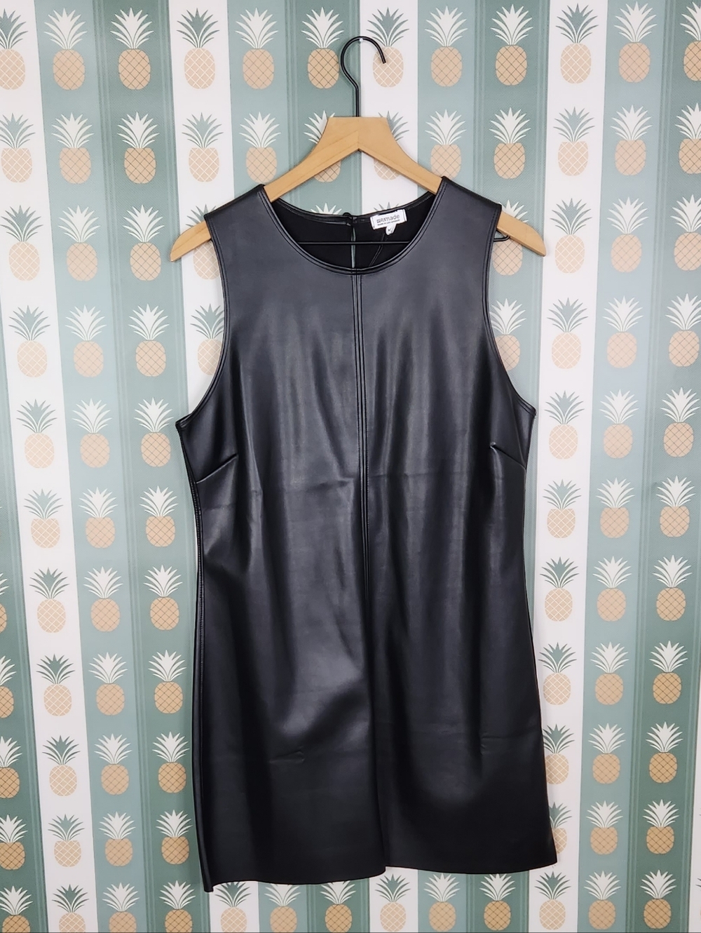 LAMade Black Faux Leather Sleeveless Shift Dress